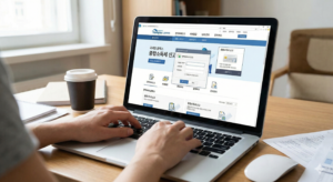 홈텍스 홈페이지에 접속하는 이미지